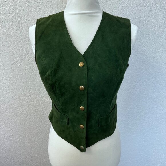 Country Set Vtg Suede Tweed Leather Vest Size 9 Green 60s 70s Festival Western - Picture 2 of 16